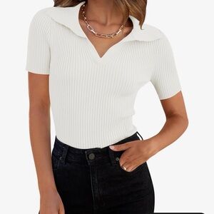 Elegant White Ribbed Women's Top